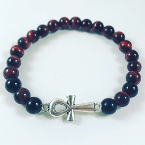 Men or women red tiger eye onyx ankh bracelet - Picture 5 of 6